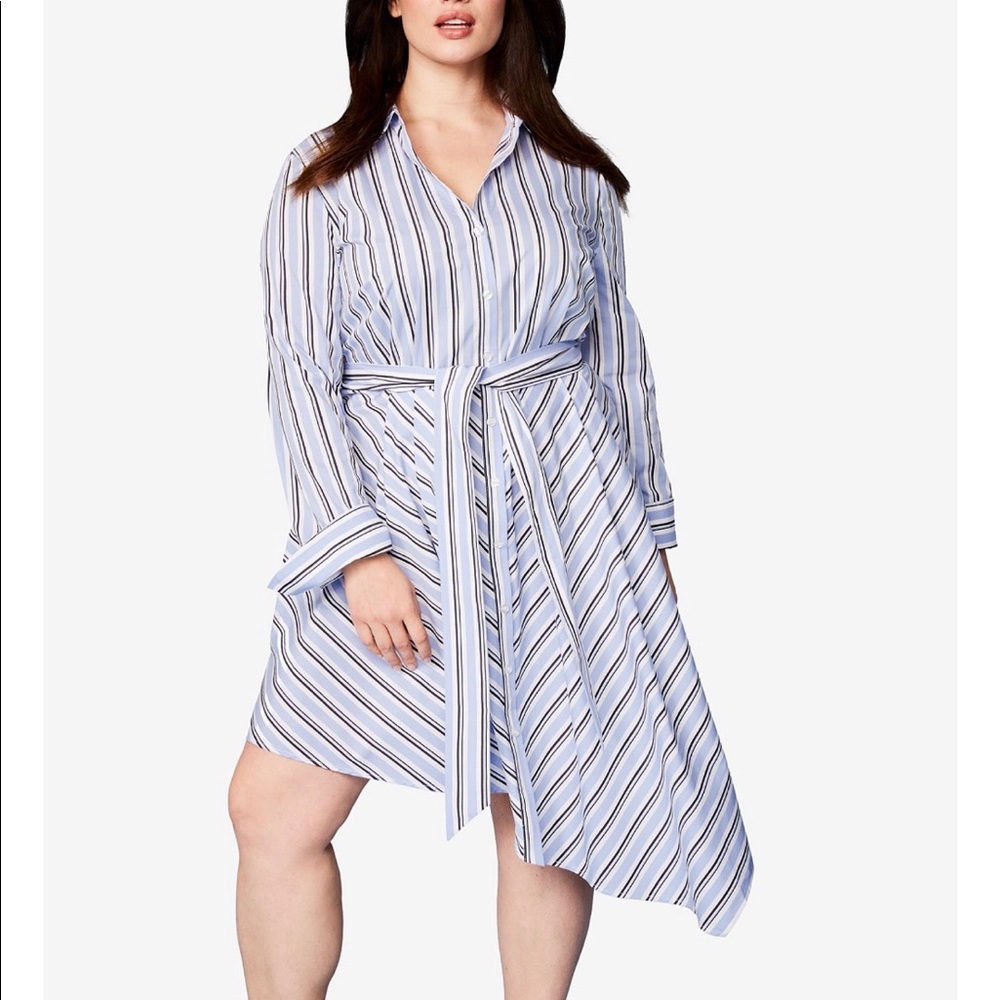 INC Striped asymmetrical shirtdress